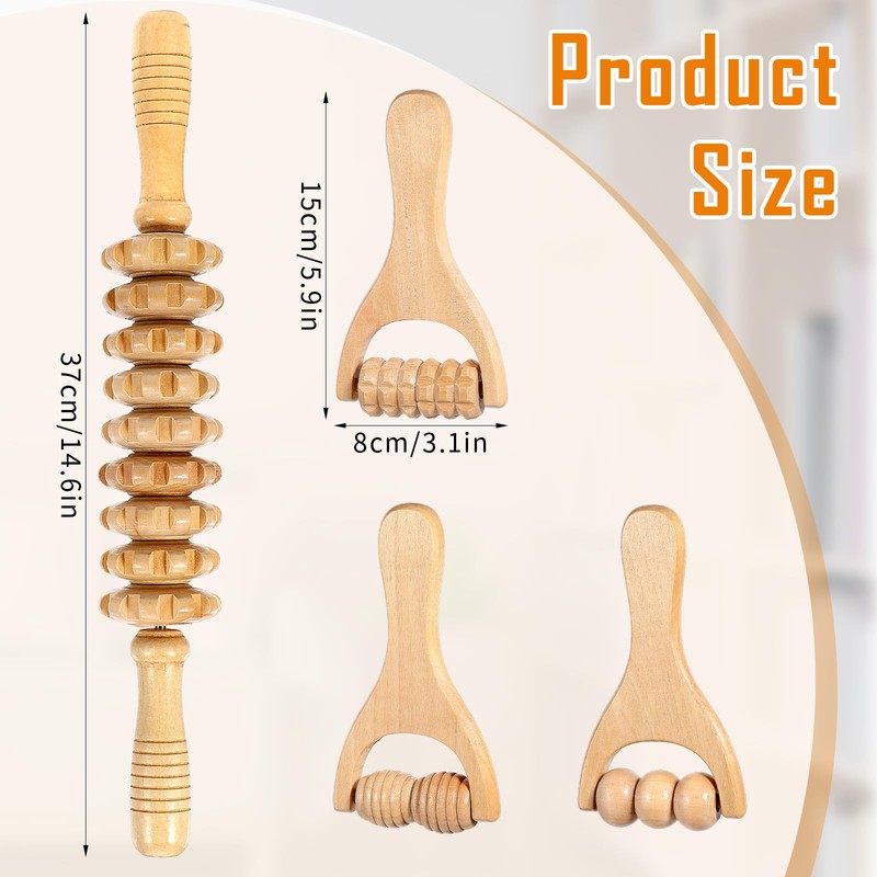 4Pcs Wood Therapy Massage Tools Set, Wooden Handheld Massage Roller,