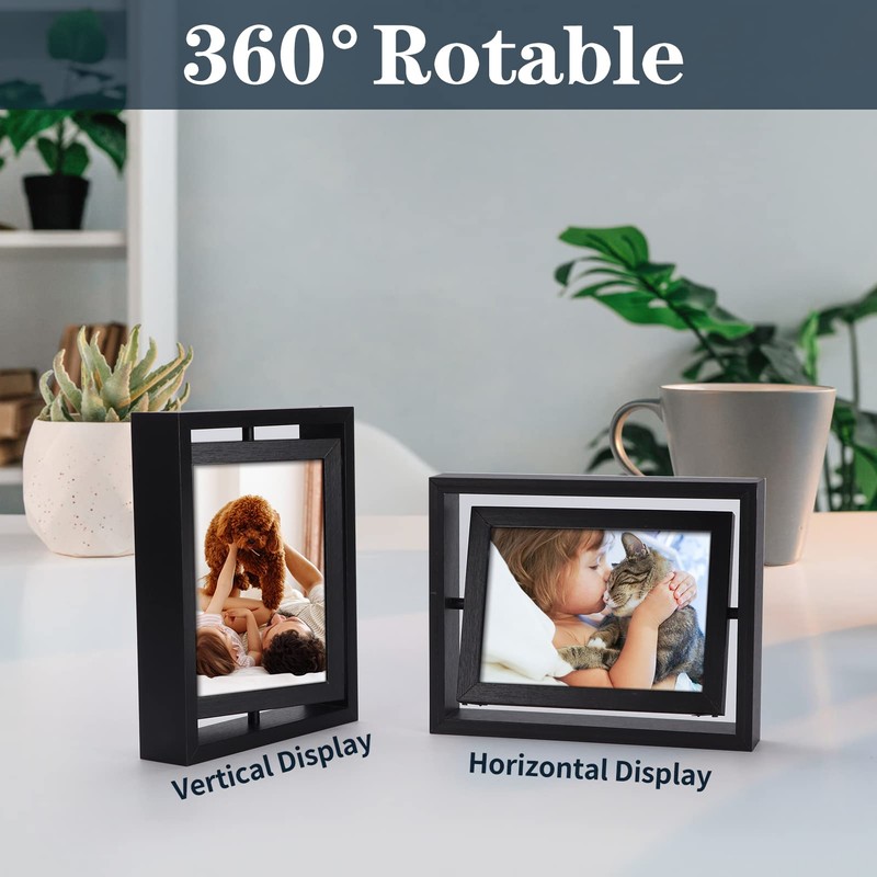 EXYGLO 2 Pack 5x7 Rustic Rotating Floating Picture Frames, Photo