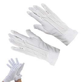 SULIVES Cotton White Gloves with Snap Closure, White Stitched Fancy Dress Cotton Gloves for Wedding, Server, Parade, Formal Guard, Police, Formal Tuxedo, Jewelry Inspection