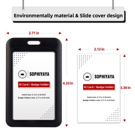 SOPHIYAYA 2 Pack Vertical Sliding Hard Plastic Badge Holder – Secures Work ID, Key Card, Credit Cards for Office, Factory, School, Teachers & Students (Black)