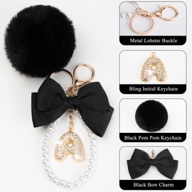 YOU WIZV Initial Letter Keychain for Women Girls Cute Bow Flower Puff Ball Pom Purse Bag Chains for Handbags Backpack Wristlet Keys Chain Accessories(Q Keychain Initial)