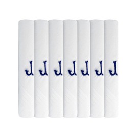 Surf the Shop 7 Pack Of Mens Initial Embroidered White Handkerchiefs With Satin Border, Various Letters (J)