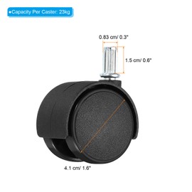 PATIKIL 1.5 Inch Stem Swivel Casters, 6 Pack Nylon 360 Degree Swivel Stem Wheels for Chair Desk Furniture Replacement, Black