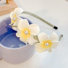 NYRWFQXG Hawaiian Plumeria Flower Headband for Women Girls Hawaiian Floral Headbands Festival Head Bands Hawaiian Hair Accessories for Women Hawaiian Flower Headpiece for Wedding Party