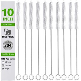 Straw Cleaner Brush Set, 10 Pieces 10 Inch Stainless Steel Handle Straw Brush Set, Extra Long Straw Brush for Tumbler, Sippy Cup, Water Bottle and Tubes