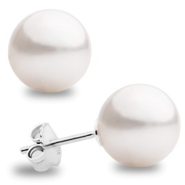 Secret & You Women's Pearl Earrings with Round Freshwater Cultured Pearl | Available in 6 Sizes from 6-6.5 mm to 11-11.5 mm | Available in 750 Gold 18 Carat or in Rhodium-Plated 925 Sterling Silver,
