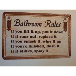 Bathroom Rules 8x12 Metal Wall Sign