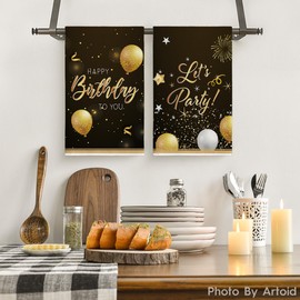 Artoid Mode Black Balloons Happy Birthday Kitchen Towels Dish Towels, 18x26 Inch Seasonal Party Best Wish Decoration Hand Towels Set of 2