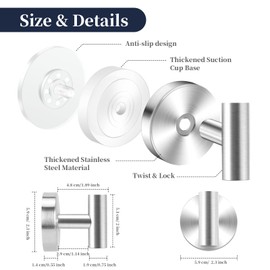 Suction Cup Hooks for Shower, Towel Hook for Bathroom Wall, 2 Pack No-Drill Wall Hanger for Kitchen, Glass, Mirror, Tile to Hang Robes, Loofah(Silver)