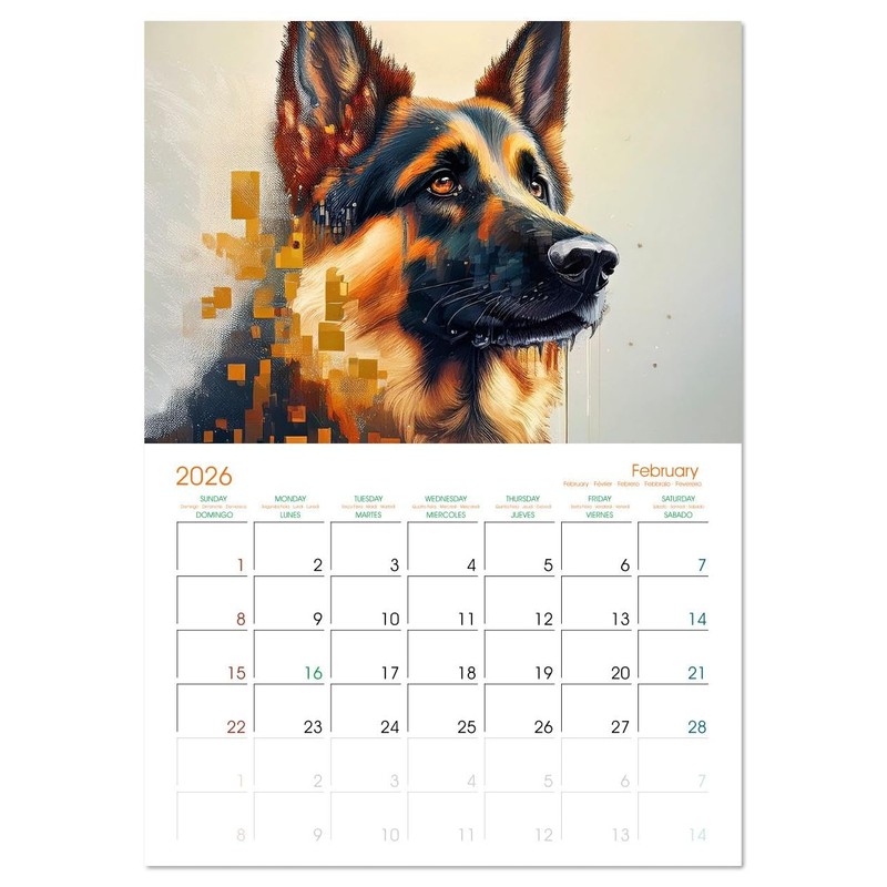 German Shepherd - Artwork (Monthly Wall Calendar 2026 16.5" x