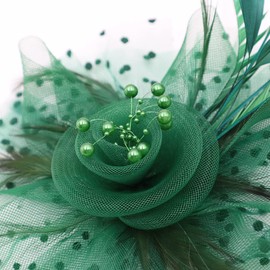 Women's Fascinator Derby Hat Hair Clip Green Feather Flower Hair Accessories Kentucky Tea Party Headwear for Weddings Cocktail Parties Bridal Headband Spring Events Church Hat