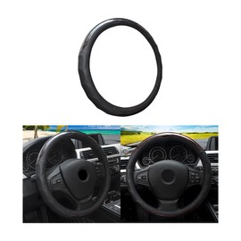 AUCELI Car Steering Wheel Cover, Carbon Fiber Leather Genuine Vehicle Steer Wheel Protector, Breathable Auto Interior Decor Protective Accessories, 15Inch Universal for SUV, Truck, RV（Black）