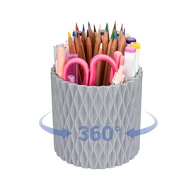 Yamobi Pen Holder Desk Organiser, 360° Rotatable Desk Organiser, Pen Holder Desk, Children's Room and Multi-Purpose Storage (Grey)