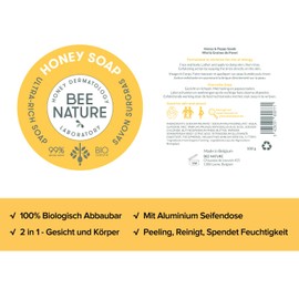 Bee Nature - Organic Honey Soap with Soap Dish Biodegradable - Outdoor Soap for Men Women - Camping Soap Travel Soap - Exfoliating, Moisturising - Suitable for All Skin Types - 100 g