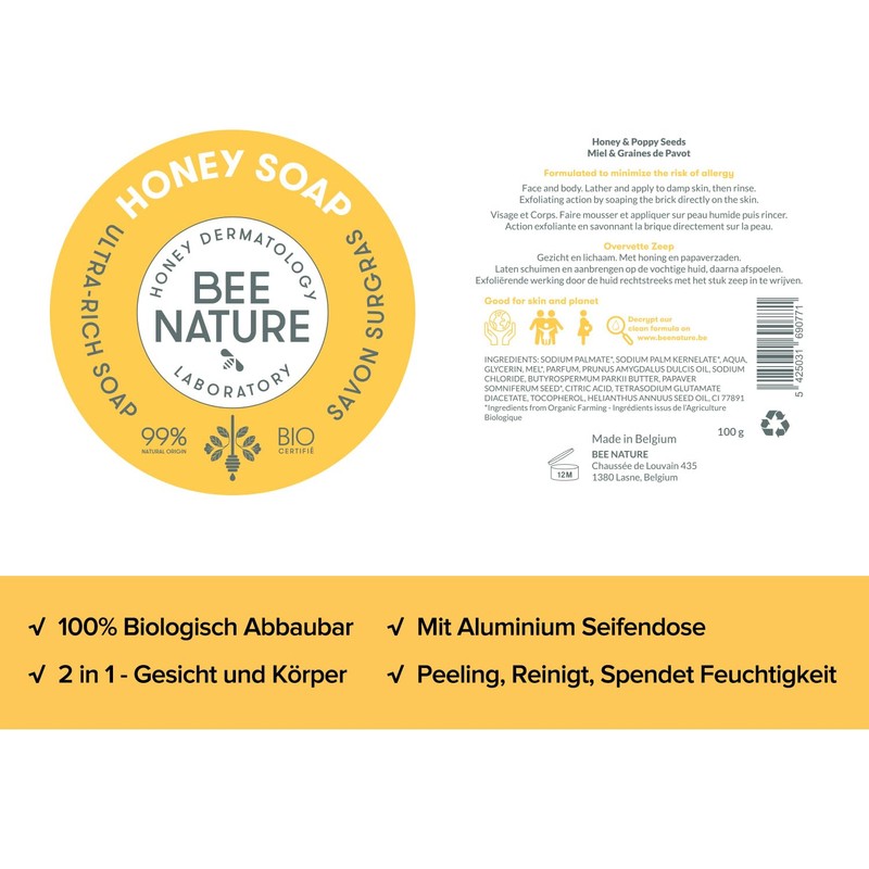 Bee Nature - Organic Honey Soap with Soap Dish Biodegradable
