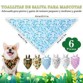 FUWEN 6PCS Pañuelos de Verano para Perro, Pañuelos Florales Suaves para Perros, Patrón de Pata y Hueso de Perro, Bandana Triangular Ajustable, Accesorios para Pañuelos de Pequeños, Medianos y Grande