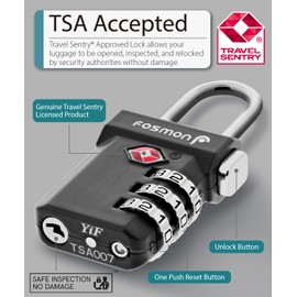 Fosmon TSA - Cerraduras de equipaje aceptadas (2 unidades) Indicador de alerta abierta, códigos de candado de combinación de 3 dígitos con cuerpo de aleación y botón de liberación para bolsa de viaje,
