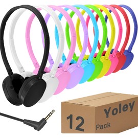 Yoley Kids Headphones Bulk 12 Pack for School Classroom Students, Wired Headphones Durable Class Set Earphones for Children Toddler Teens Boys Girls and Adult (FM102, Mixed Colors)