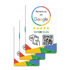 Google Review Tap Cards (3-Pack) by TapFive - Tap for Instant Reviews - All Phones Compatible - Reusable Smart Tap NFC & QR - Boost Business Reviews - Powered by TapFive (3 Card Pack)