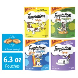Temptations Classics and MixUps Crunchy and Soft Cat Treats Variety Pack, 6.3 oz. Pouches (Pack of 4)