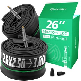 Bicycle Inner Tube 26 x 2.50 > 3.00 (ETRTO 62/76-559) 2X - Presta Valve 40 mm with Removable Core - Compatible with VTT / City Bikes 26 Inch - High Resistance and Elasticity MOOVMOOV