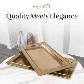 Decorative Gold Trays by Objet D’Art, Juliet Beaufort Rectangular Bar Tray for Living Room, Ottoman and Coffee Table, Trays for Candles, Liquor, and Centerpieces, 25 x 13”, Set of 2