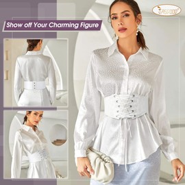 JasGood Women's Wide Corset Elastic Belt Waspie Lace-up Tied Waist Belt for Women Dress Carnival Festival Costume, F white