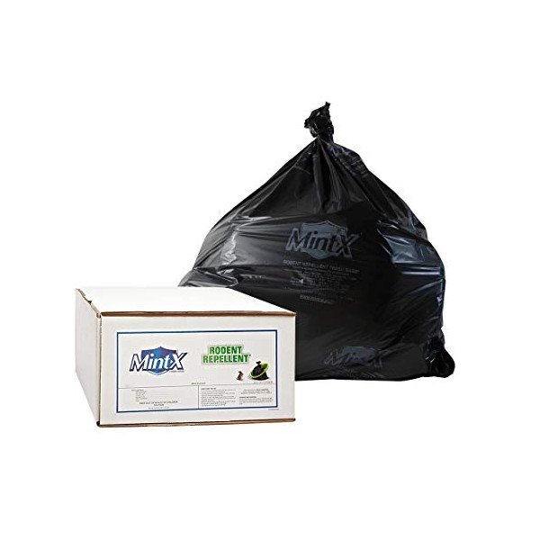 Mint-X Rodent Repellent Trash Bags, 1.7 Mil, Flat Seal, 46" Height x 40" Length, Black (Pack of 100) - MX4046STB