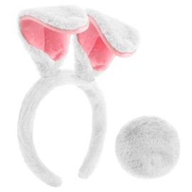 Tihebax Easter Bunny Ears Headband and Tail White Bunny Ears Rabbit Ears Headband for Bunny Costume Floppy Bunny Ears Fit for Women, Girls, Adults