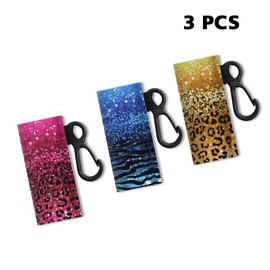 WIRESTER Set of 3 Chapstick Holder Keychain, Elastic Lip Balm Holder Sleeves for Women - Glitter Sparkle With Glitter Leopard Glitter Zebra