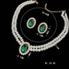 Prosy Layered Pearl Choker Necklace Earrings Set Green Crystal Adjustable