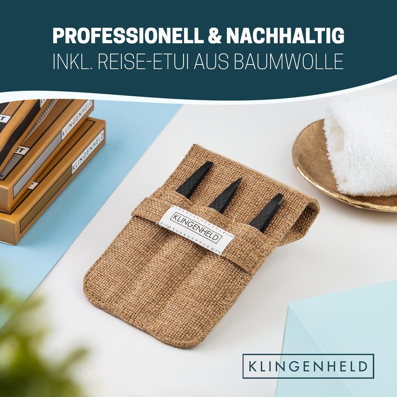 KLINGENHELD Professional Tweezers Set with ComfortGrip Tips and Non-Slip Handle