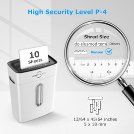 BONSEN White Shredders for Home Office, 10-Sheet Cross Cut Paper Shredder for Home Use, P-4 Security Level, Small Quiet Credit Card Shredders for Office with Jam Proof System, 4 Gallons Bin (S3201-W)