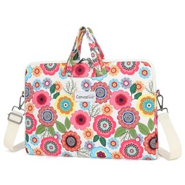 Canvaslove Water Resistant Laptop Shoulder Sleeve Case Bag for MacBook Pro 16 inch and 15.6 inch and 16 inch laptop (Red Flower)