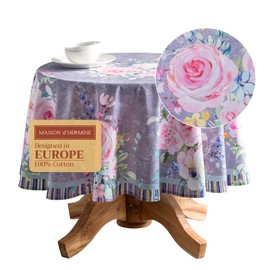 Maison d'Hermine Table Cloth Round Table 100% Cotton Tablecloth for Dining Room, Farmhouse, Home, Hotel, Parties - Gifts for Mothers Day Spring & Summer (Sweet Rose Lavender - Lush, 69" Round)