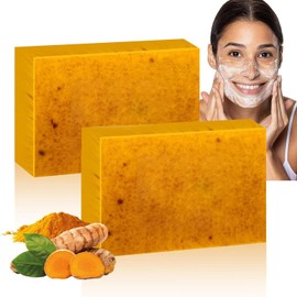 2 PCS Jabón Turmeric Soap, Jabón Ácido Kójico Cúrcuma y Limón, Turmeric kojic acid soap Jabon, Jabón Iluminador Cúrcuma, Iluminador y Hidratante, Adecuado para Manchas Oscuras y Todo Tipo Piel