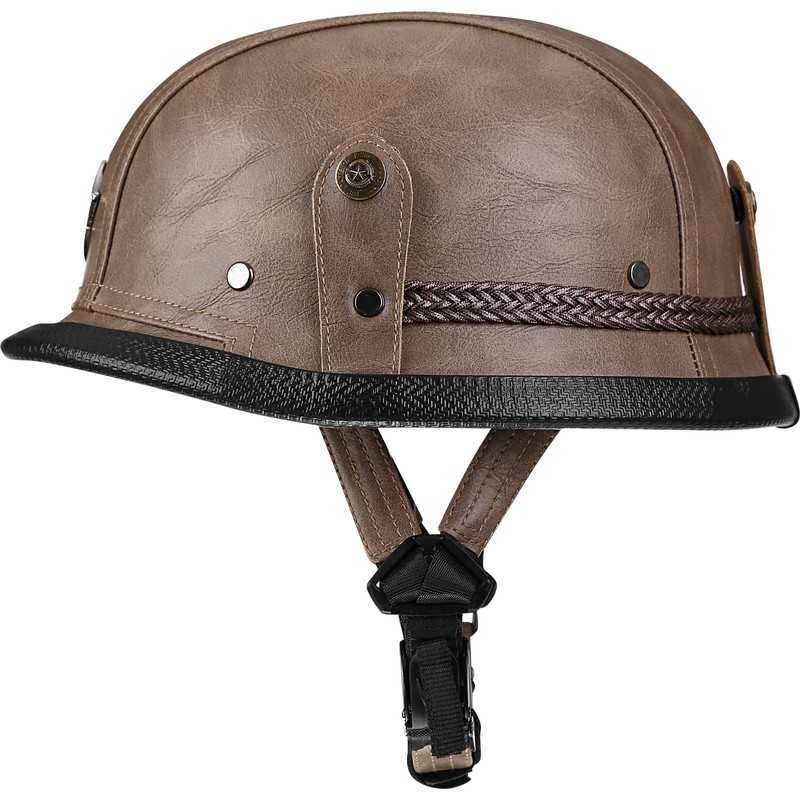 Yesmotor Motorcycle Half Helmet Retro German Handmade Leather Half Face