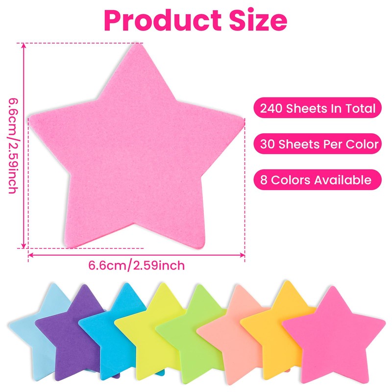240 Sheets Pastel Sticky Notes Set 8 Color Star Shape