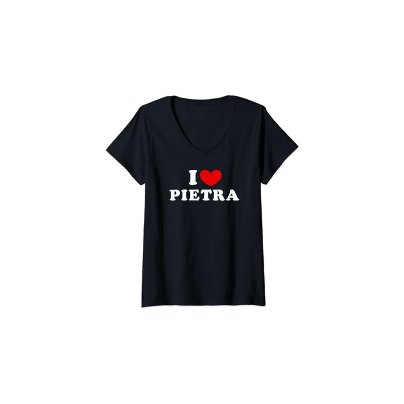 Womens I Love Pietra, I Heart Pietra V-Neck T-Shirt