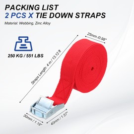 PATIKIL 1" x 13 ft Lashing Strap with Buckles, 2 Pcs Cam Buckle Tie Down Straps Adjustable Heavy Duty Secure Cinch Straps Up to 551 lbs for Cargo Kayak Bicycles, Red