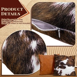 Western Pillow Covers 18 x 18 Set of 4, Faux Leather Throw Pillow Covers and Cowhide Accent Printing Hidden Zippered Pillowcase Modern Farmhouse Decorative Square Cushion Cases for Couch Sofa Bed
