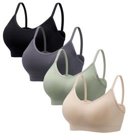 HBselect Women's Seamless Bralettes T-Shirt Bras Bustier Top without Underwire, Pack of 4, Black/Dark Grey/Beige/Green