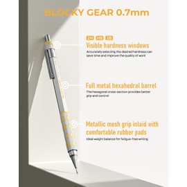 Nicpro Blocky Gear 0.9 mm Mechanical Pencils Set in Case, Metal Pencil with 0.9mm HB Lead Refills, Eraser for Professional & Adult Art Writing Drafting Drawing