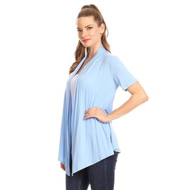 Jersey Short Sleeve Solid Open Front Draped Casual Work Office Wear Cardigan Lightblue 3XL