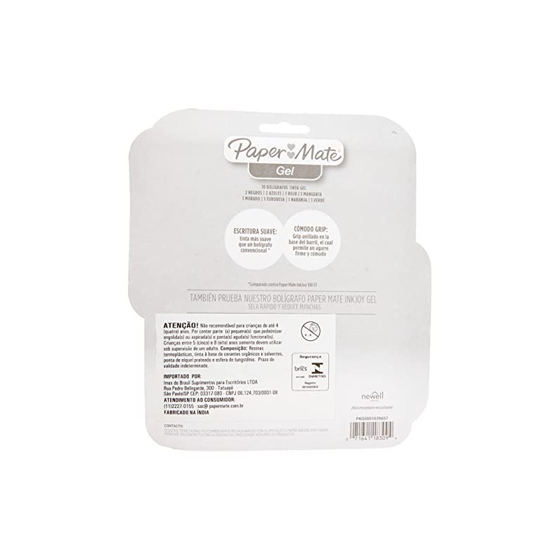 Paper Mate 21215 Boligrafos de Gel 10 Piezas Colores Surtidos,
