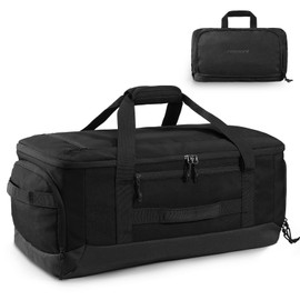 Haimont 60L Foldable Duffle Bag Backpack with Shoe Compartment, Large Travel Duffel for Gym, Sports, Luggage, Camping, Men & Women, Black