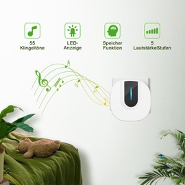 SURFOU Wireless Doorbell Outdoor Waterproof Bell Front Door Bell Wireless with 300 m Range, LED Flashing, 55 Loud Melodies, 5 Volume Levels, White