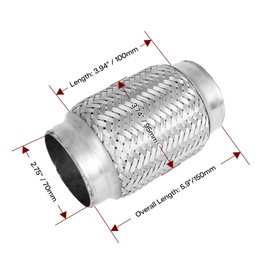 PTEROSAUR Flex Pipe Exhaust Repair Kit,Stainless Steel Exhaust Flex Pipe,Exhaust Mid Pipe Heavy Duty Double Braid Exhaust Flex Tubing, 2 Pack (2.75" 70mm)