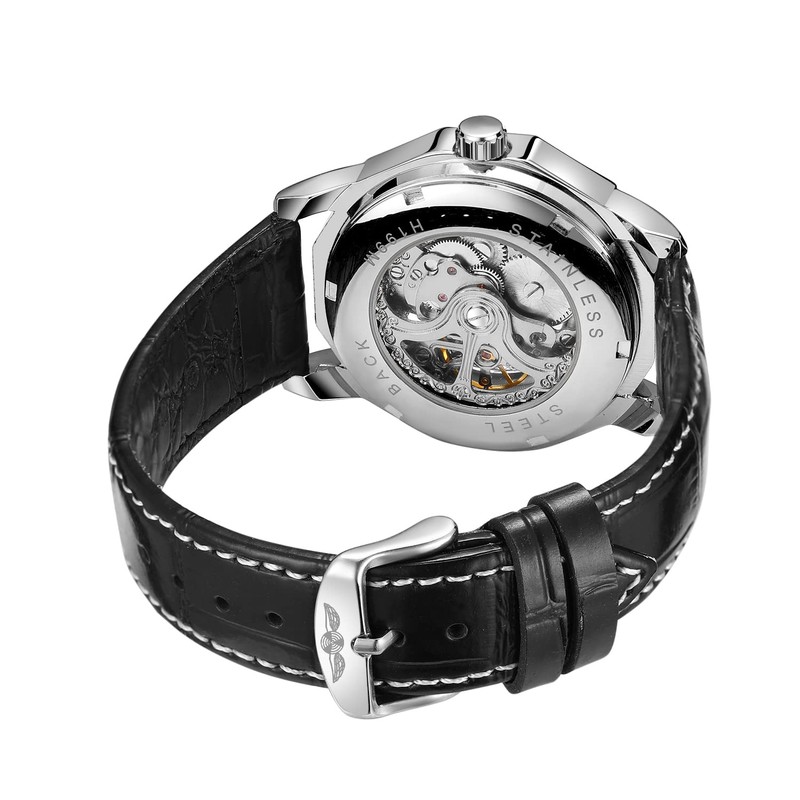FORSINING Mens Automatic Mechanical Dodecagon Skeleton Roman Numerals Genuine Leather