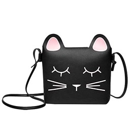 Cute Little Girls' Shoulder Bag Handbag Purse, Princess Mini Bags, Cat Cross Body Messenger Bag (black)